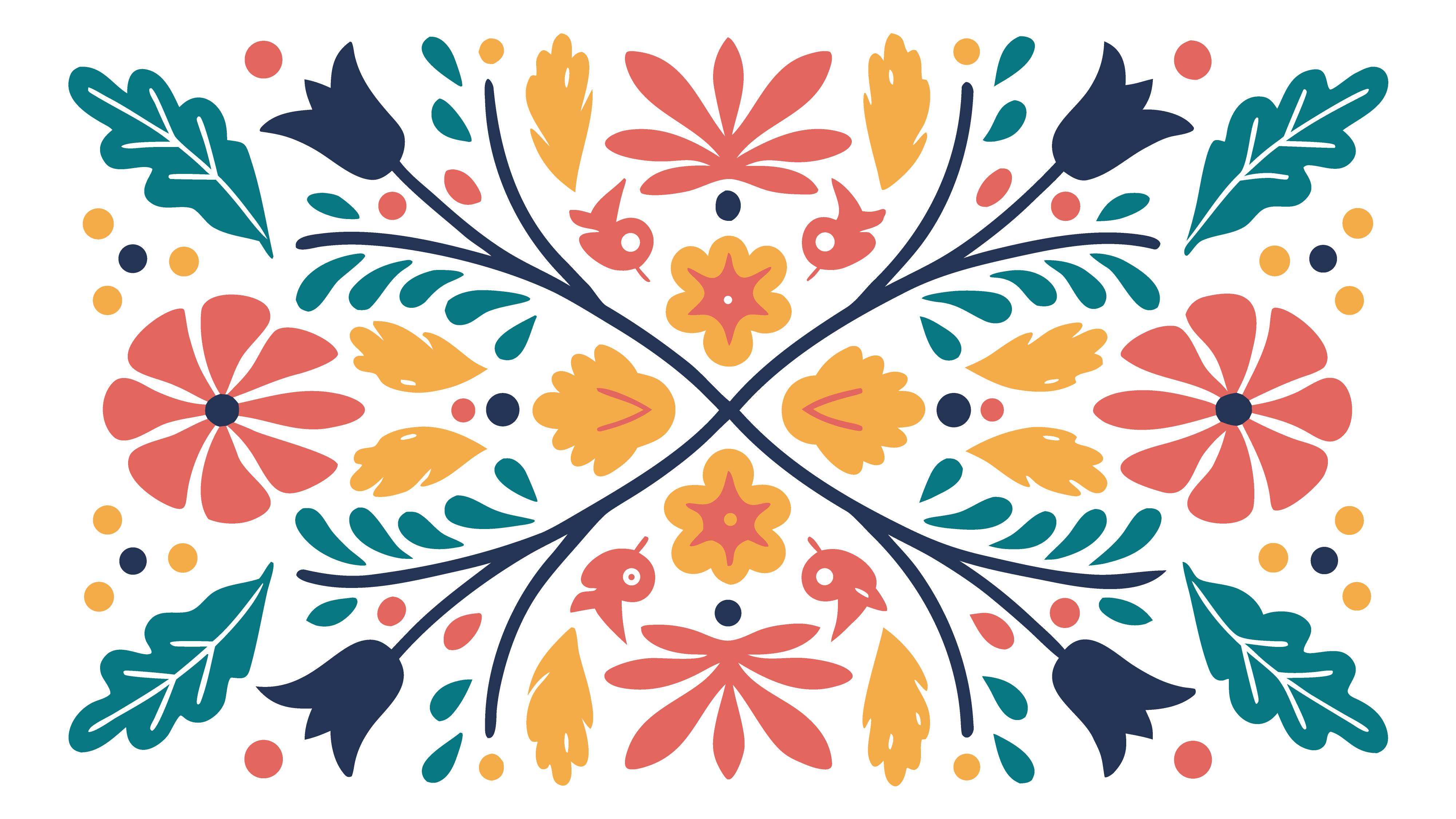 Colorful mexican folk art pattern with flowers and birds for festive textile design background illustration