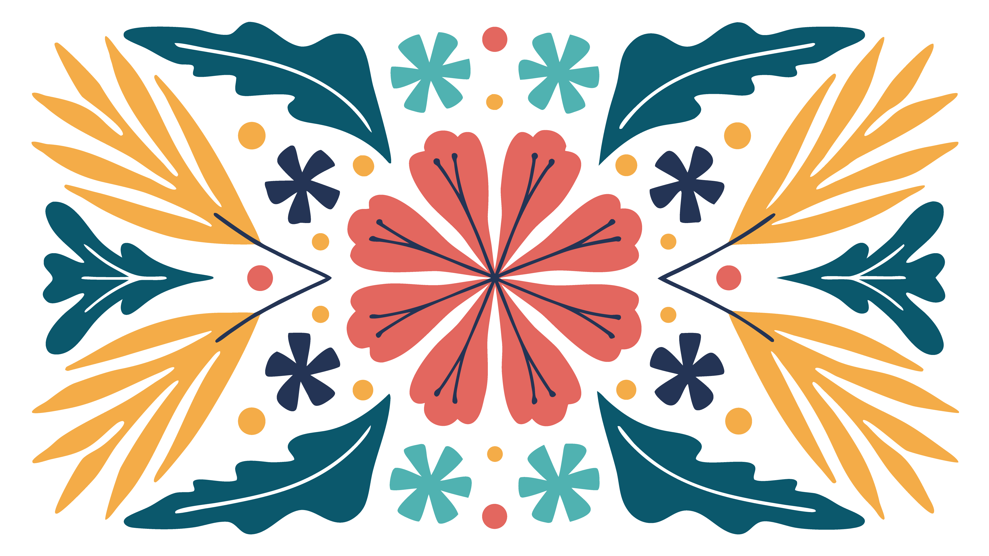 Colorful floral pattern with symmetrical leaves and flowers for decorative textile design background illustration