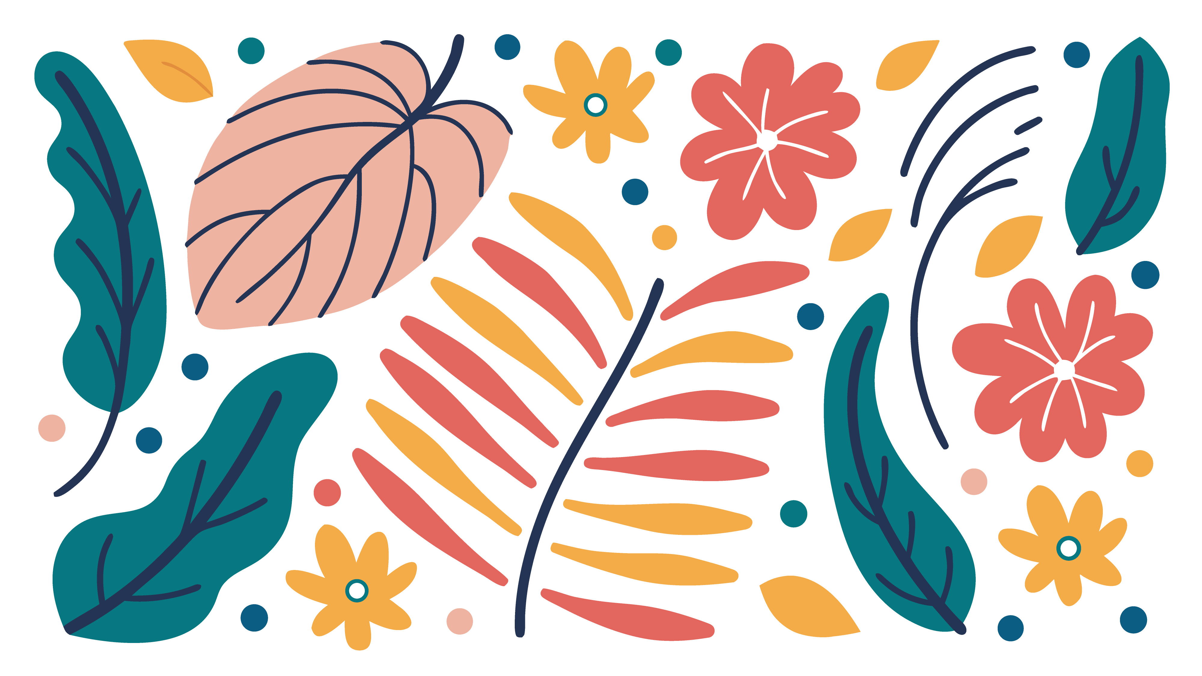 Vibrant floral leaf pattern design for spring seasonal branding illustration