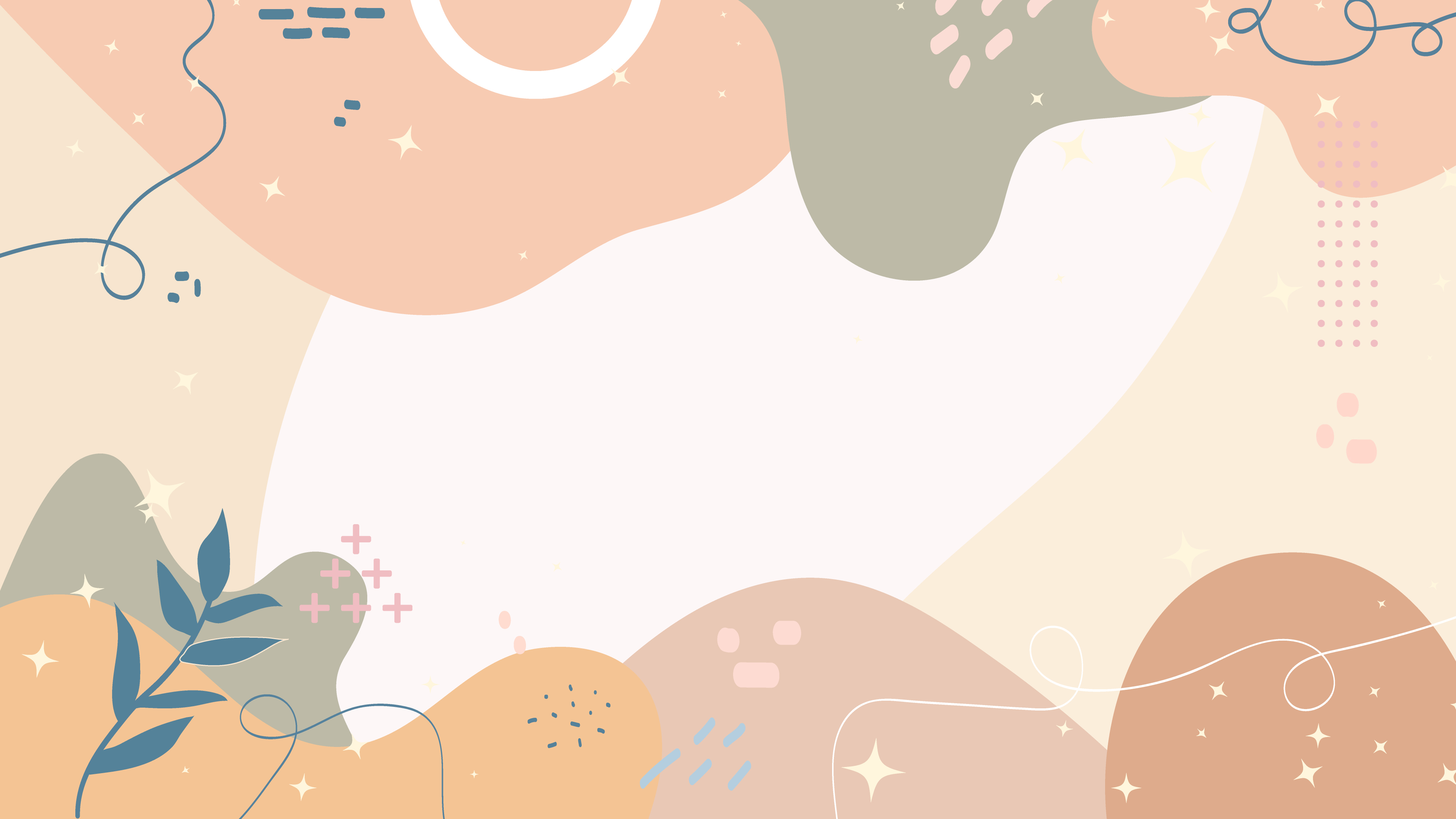 Abstract background with organic shapes and botanical elements in soft pastel colors for design