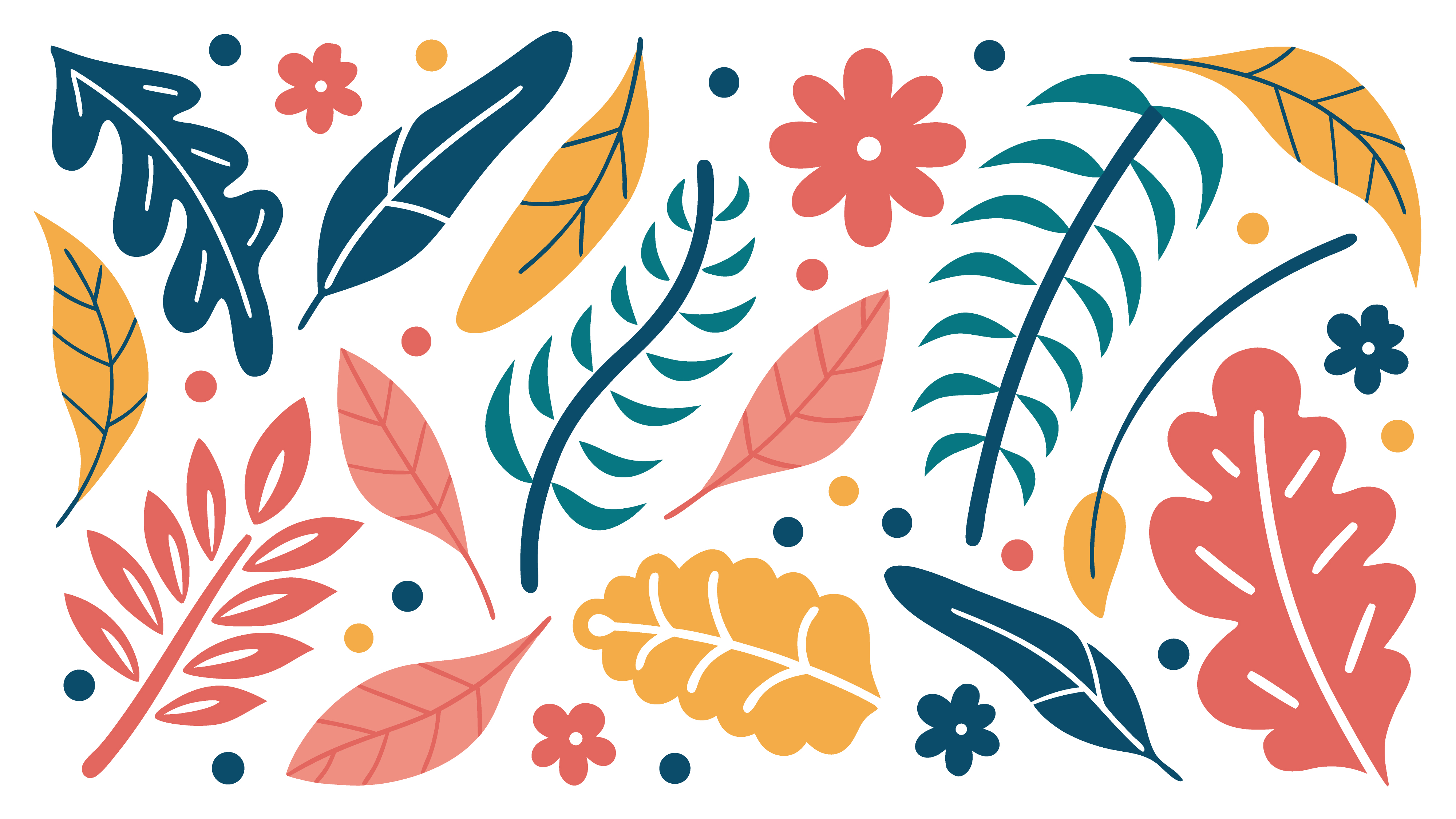 Colorful autumn leaves and flowers decorative illustration set