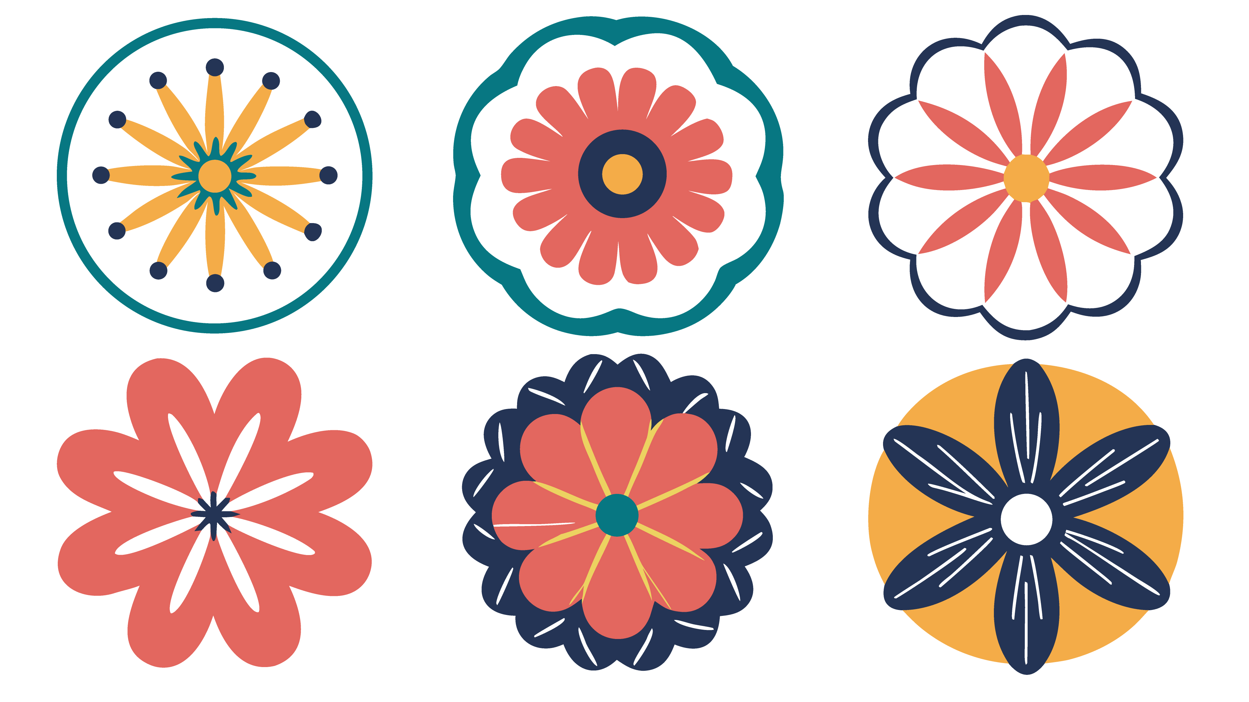 Set of colorful flat vector flower icons for floral design and spring season graphic decoration illustration