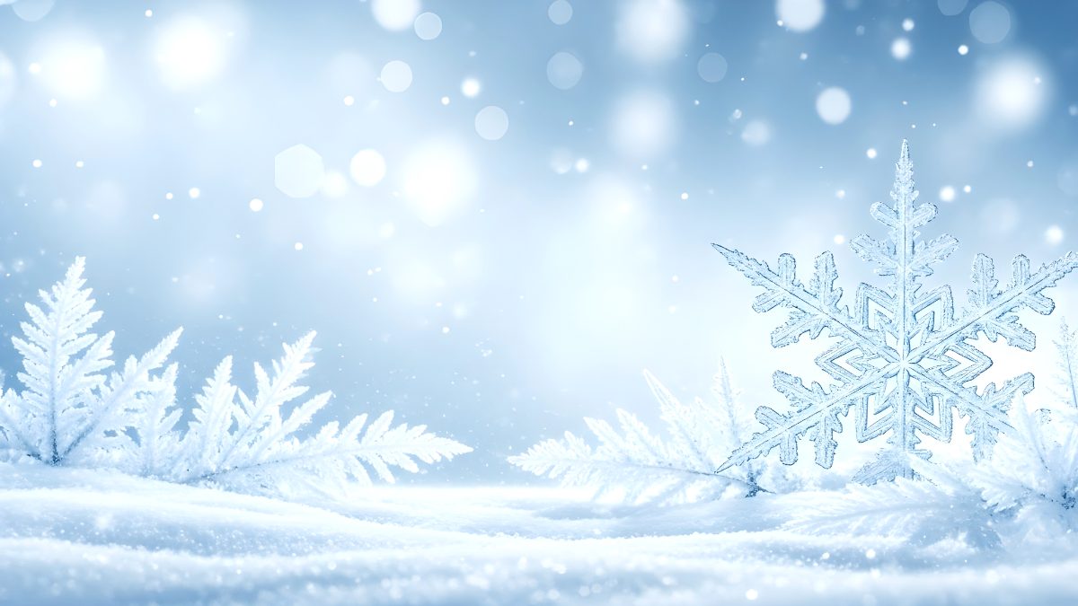 Winter background with large snowflake and falling snow for christmas holiday design stock photo