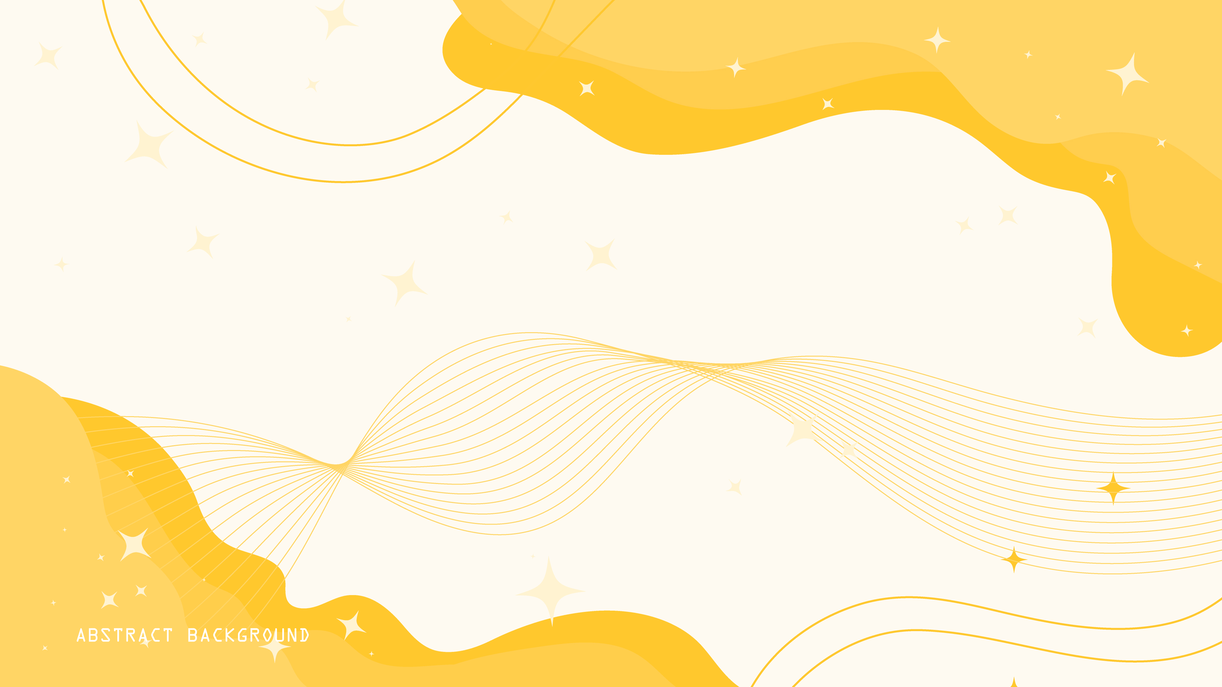 Abstract yellow background with flowing lines and sparkling stars for modern graphic design projects
