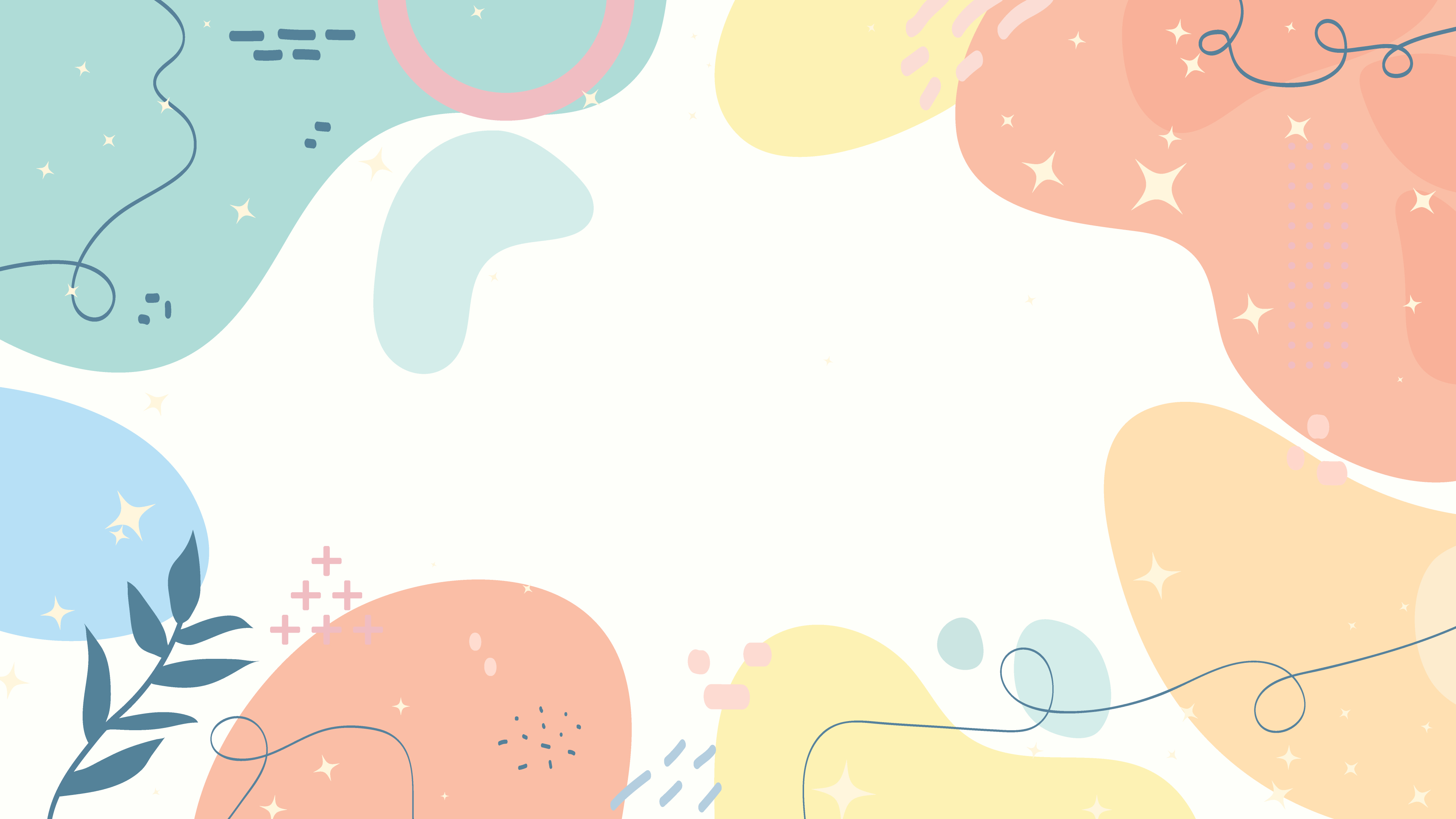 Abstract background with pastel organic shapes and hand drawn doodle elements for creative design